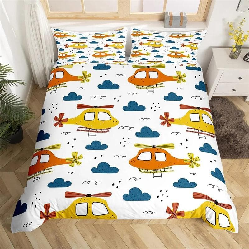 Airplane Duvet Cover Planes Fying In Air Aviation Airport Helicopters and Jets Cartoon Style Room Decorative for Boys Girls Gift 180x210cm 3pcs