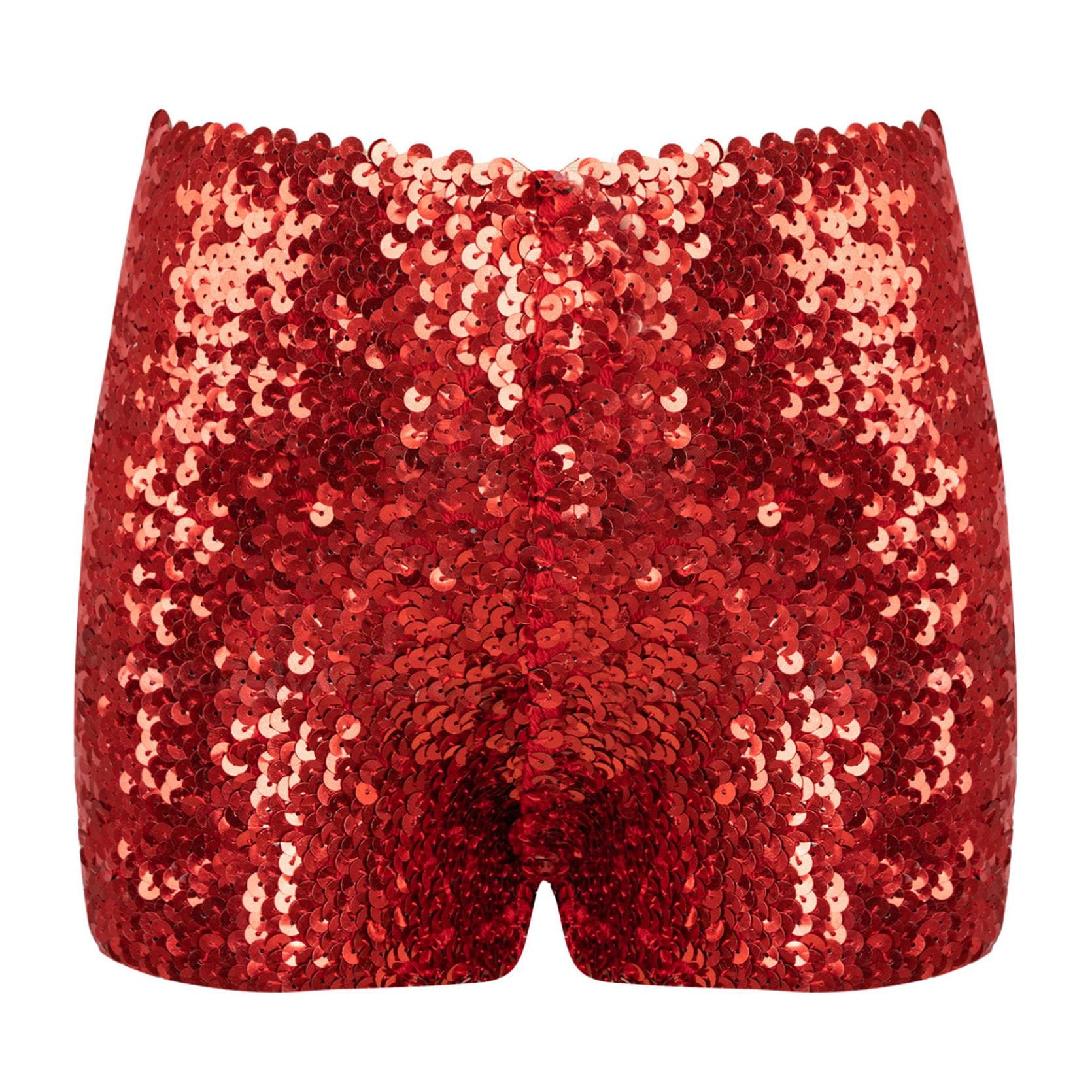 Girls Dance Short Gymnastics Athletic Shorts Sparkle Glitter Tumbling Bottoms 6-10 Years red