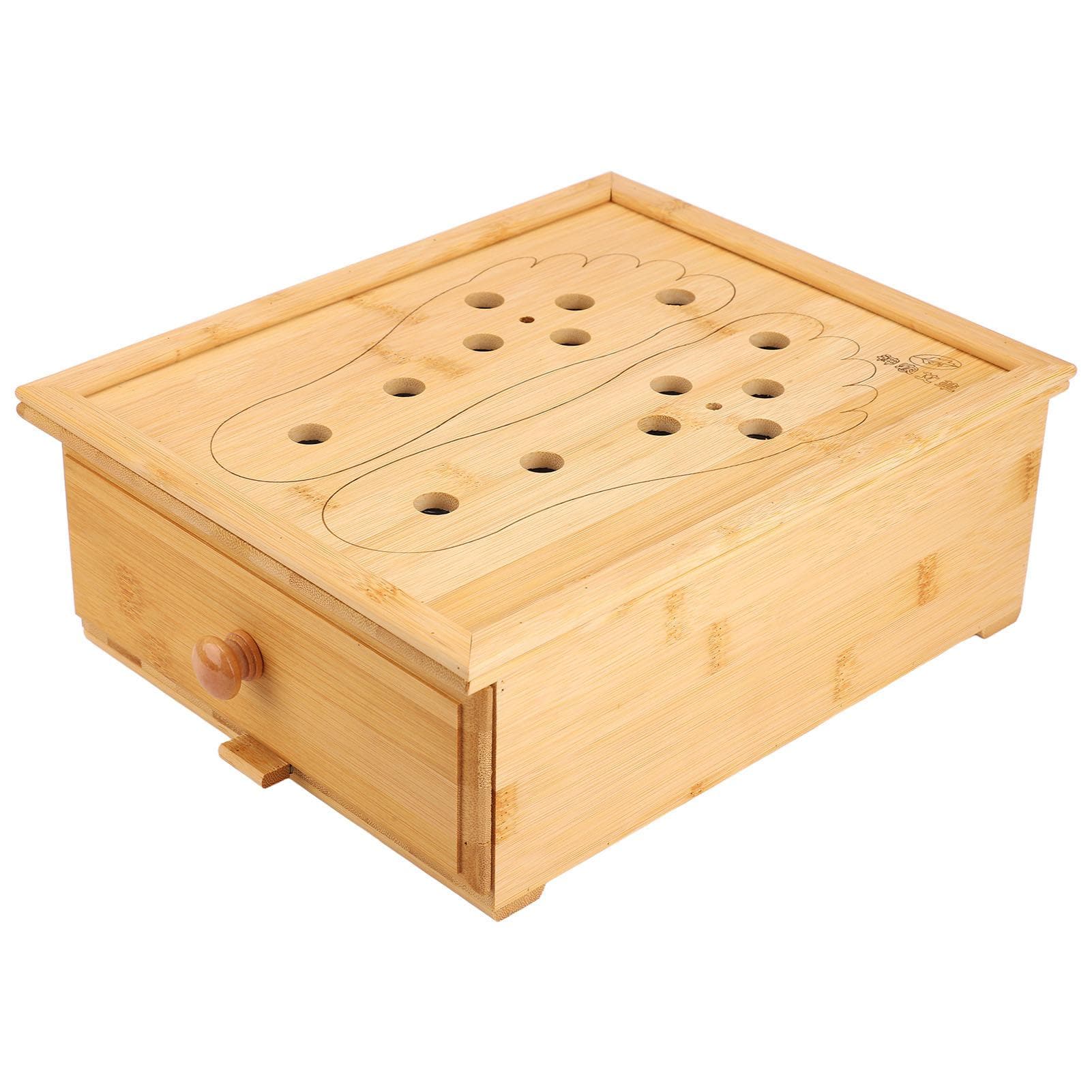 Foot Moxibustion Box Bamboo Strong Glossy 6 Slots 6 Vents Drawer Design Moxa Roll Holder for Feet