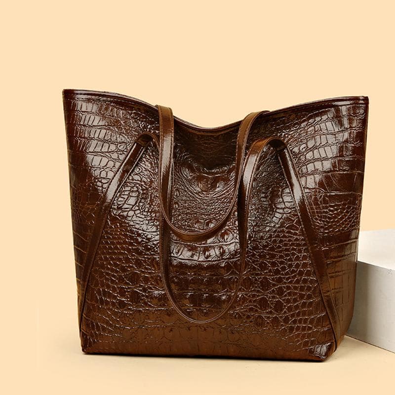 Yogodlns Simple And Versatile Crocodile Print Tote Bag Large Capacity Fashion Handbag Vintage Design Shoulder Women's Bag 30x17x32cm brown