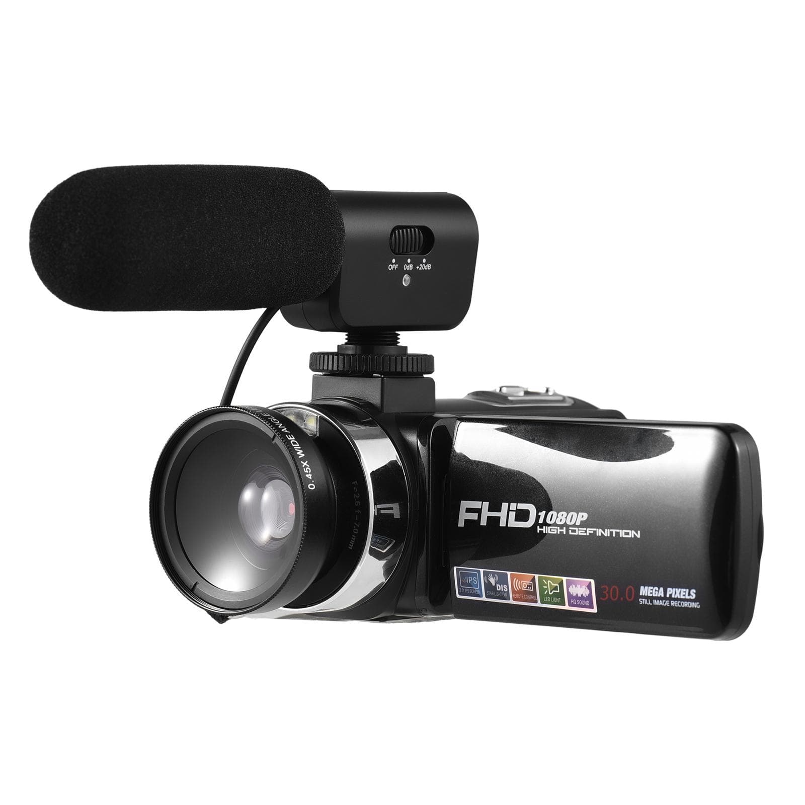 FHD 1080P Digital Video Camera Camcorder DV Recorder 30MP 18X Digital Zoom 3.0 Inch Screen Supports with external microphone black