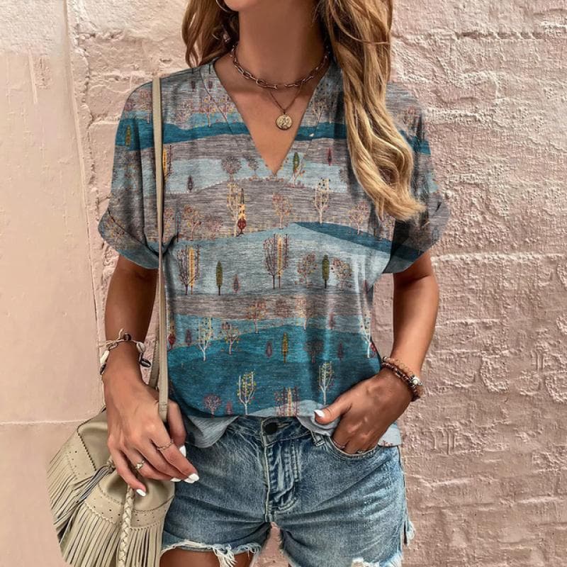 Retro Women's T-Shirt Summer V-Neck Short Sleeve Tee Casual Harajuku Stripe Print T Shirt for Women Streetwear Pullover Tops New 6XL