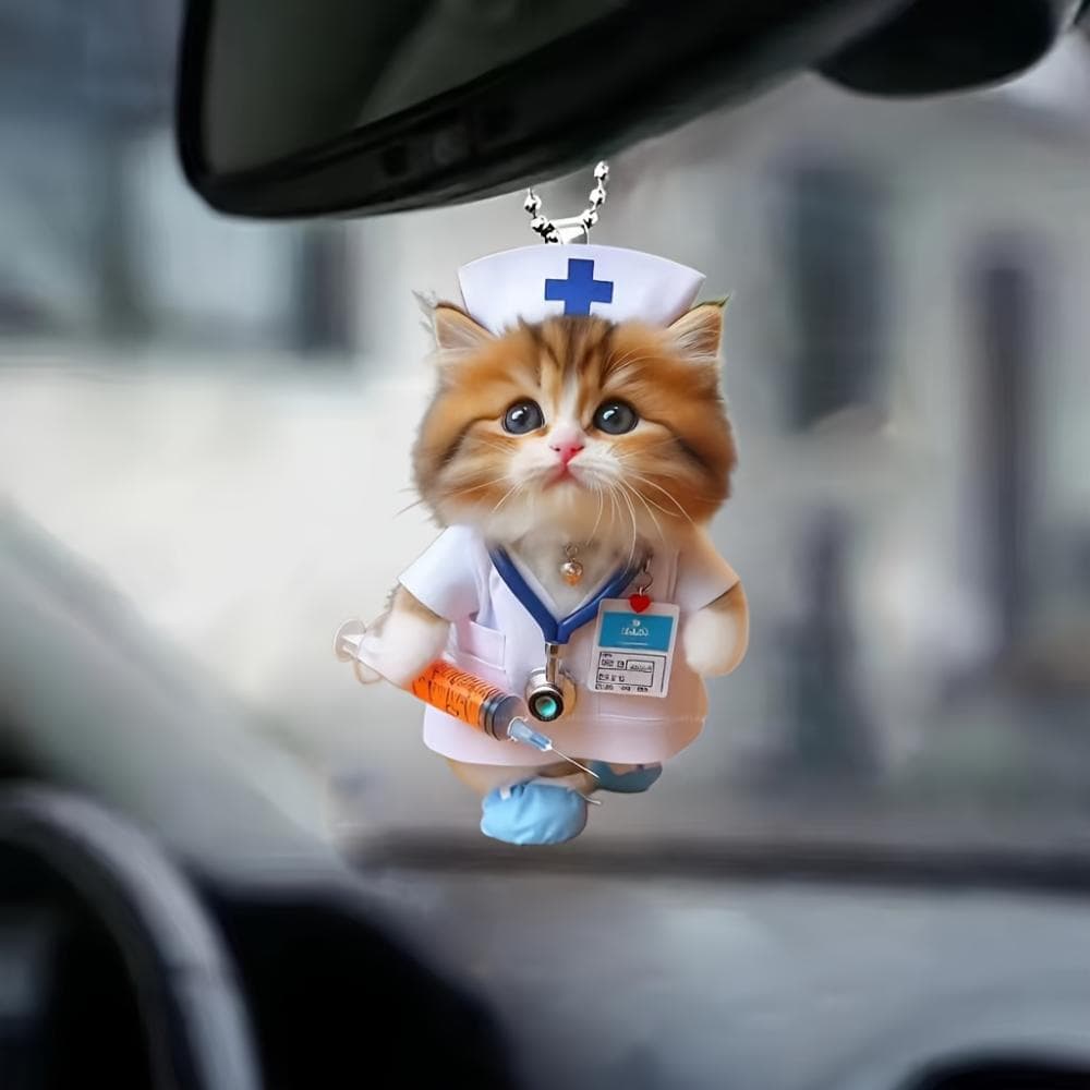 2D acrylic cartoon nurse kitten car rearview mirror decorative pendant pain bag keychain pendant home decoration pendant M