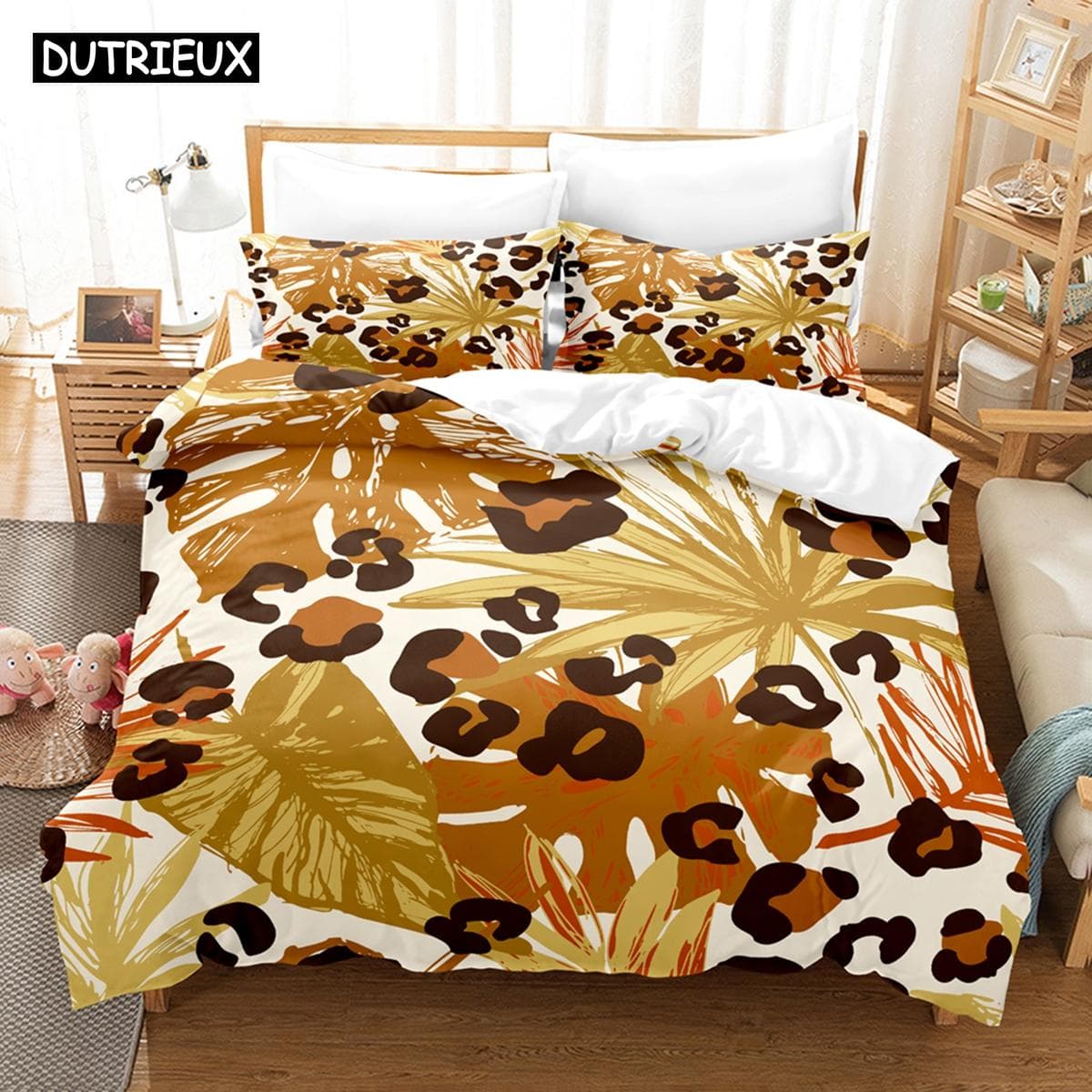3D Printed Leopard Print Bedding Set Down Quilt Cover With Pillowcase Double SIngle King 3D Printed Anime My Dress-U EU single(135x200cm)
