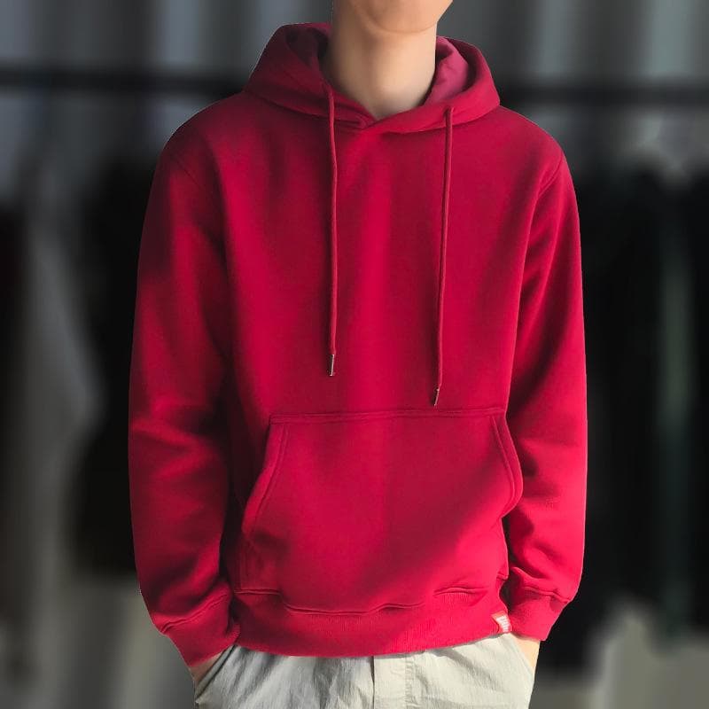 Men's Fleece-Lined Trendy Hooded Sweatshirt - Thick Pullover Jacket for Autumn & Winter, Korean Style 5XL red