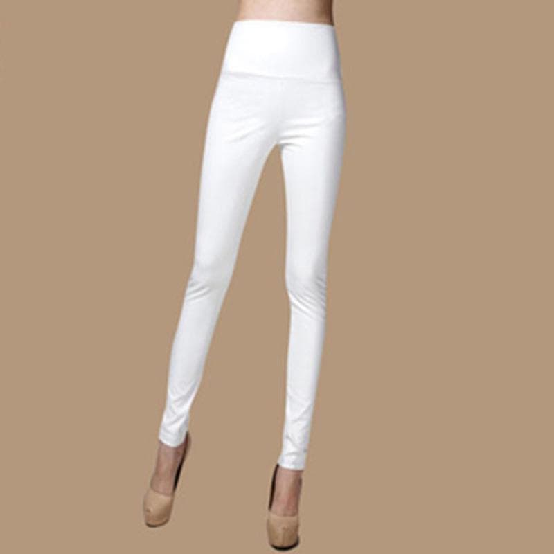 SURE XIAO STORY Elastic Stretch Faux Leather Autumn Winter Pencil Pant Women Velvet PU Leather Pants XXL white