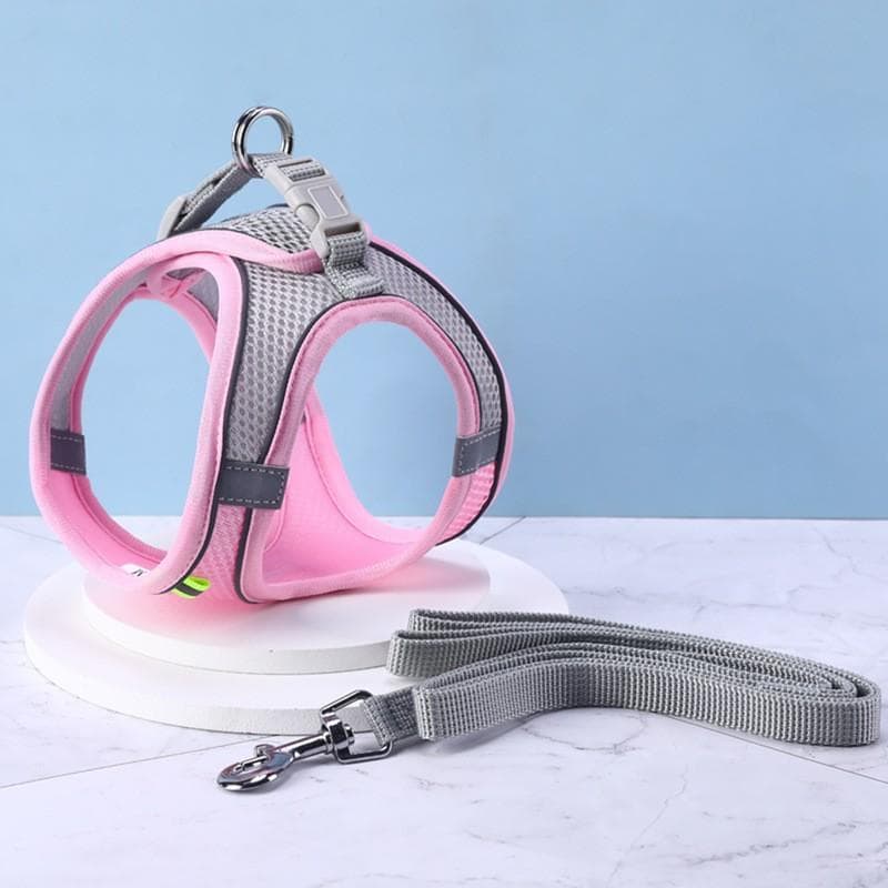 Dog Harness for Small Dogs Cats Reflective Pet Harness And Leash Set Adjustable Breathable Pet Chest Vest Leash Dog Accessories XXS pink