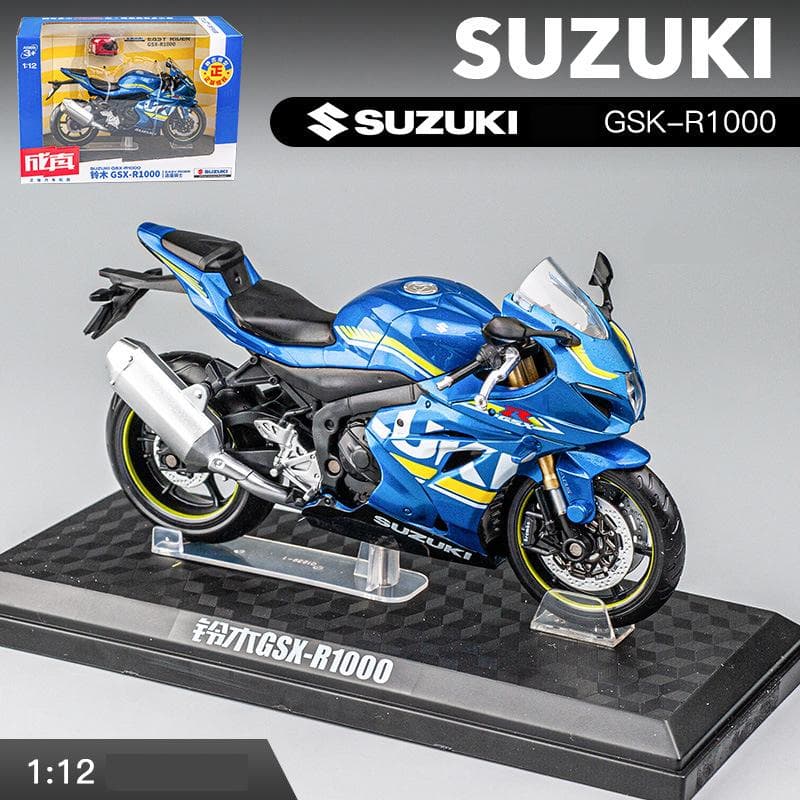 1/12 SUZUKI GSX-R1000 Motorcycle Alloy Diecast Toy Motorcycle Car Model Linkage Head Rubber Tire Motorbike Vehicle for Boy Gift 1/12-17x8.6x6cm blue