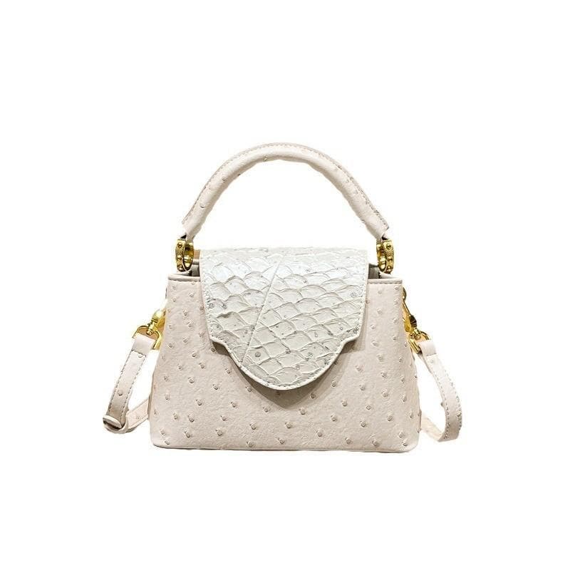 Leather Ostrich Pattern Handbag for Women Niche Fashion One-shoulder Crossbody Bag
