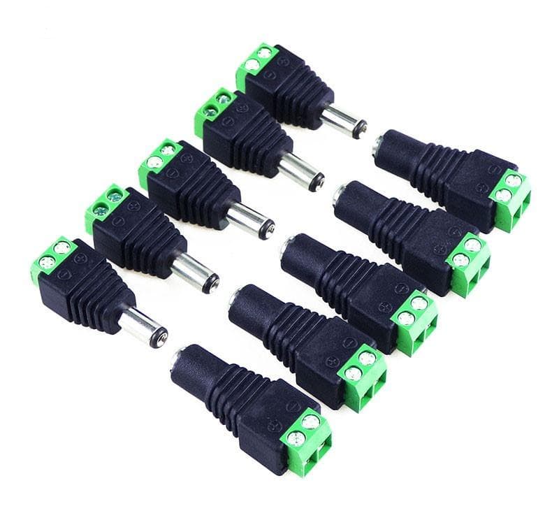 5Set 2.1mm X 5.5mm Female Male DC Power Plug Adapter Female Plug Jack Adapter Connector Male Plug Socket Green 5 SET
