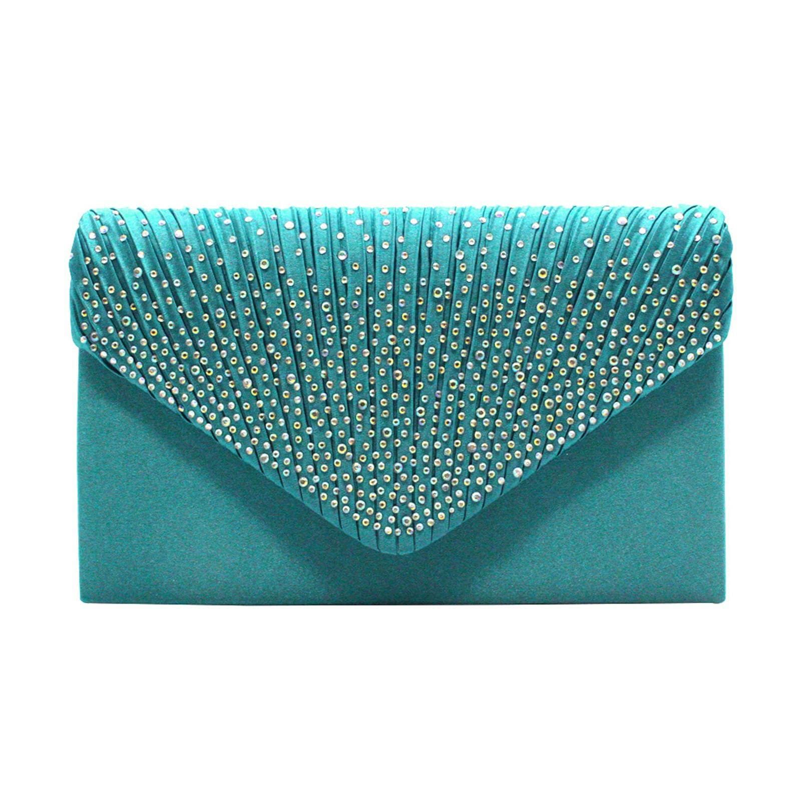 Women's Fashion Elegant Silk Belt Drill Clutch Evening Prom Handbag Purse One Size sky blue