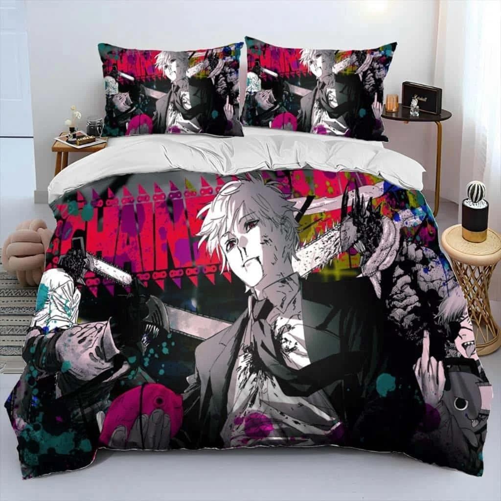 3D Anime Chainsaw Man Denji Cartoon Comforter Bedding Set,Duvet Cover Bed Set Quilt Cover Pillowcase,king Queen Size Bedding Set AU Single 140x210cm