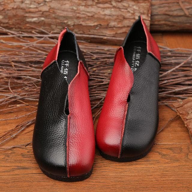 Handmade Vintage Flats Women's Loafers Summer Genuine Leather Driving Shoes For Women Two Tone Moccasins Ladies 39