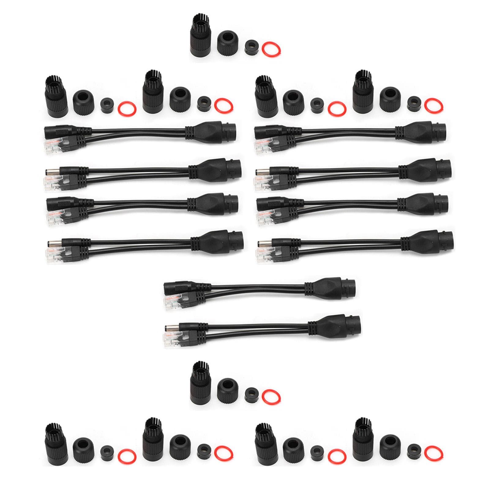 5 Pairs Ethernet POE Splitter Adapter Injector DC12V Waterproof for IP CameraBlack black