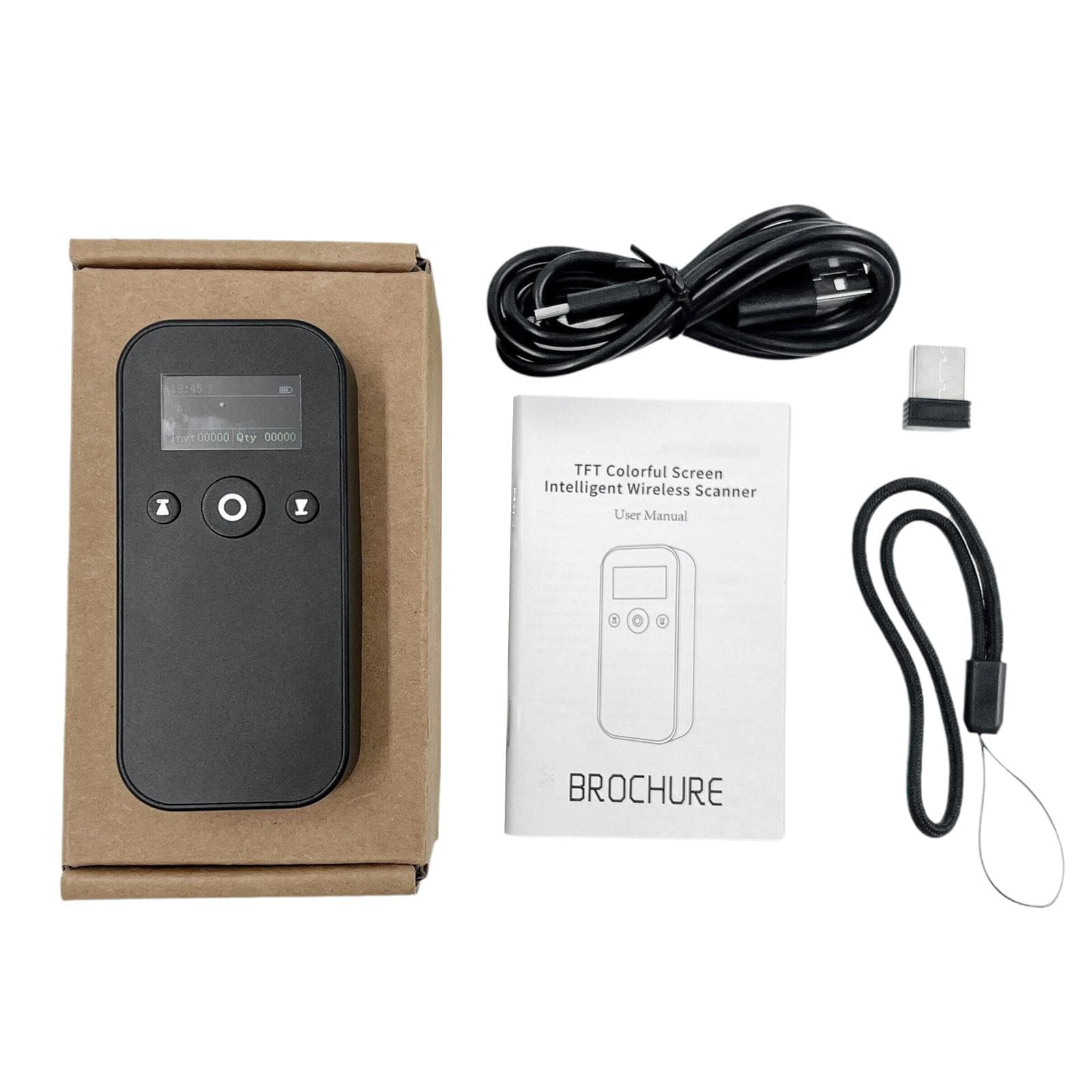 2D 1D Wireless USB 2.4G BT Barcode Scanner with Screen Display Handheld Bar Code Reader Battery black