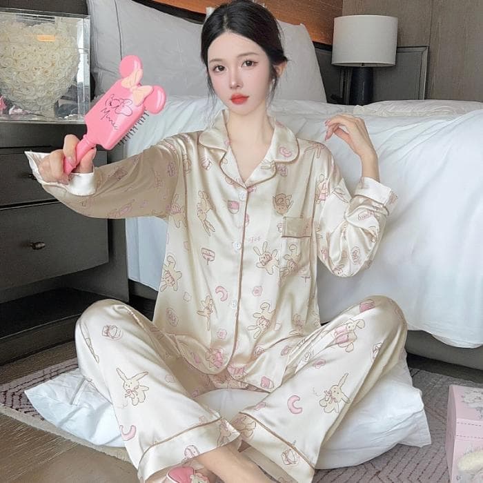 Kawaii Cute Cartoon Bunny Women's Pajamas Sweet Women's Printed Pajamas Autumn and Winter New Pajamas XXL