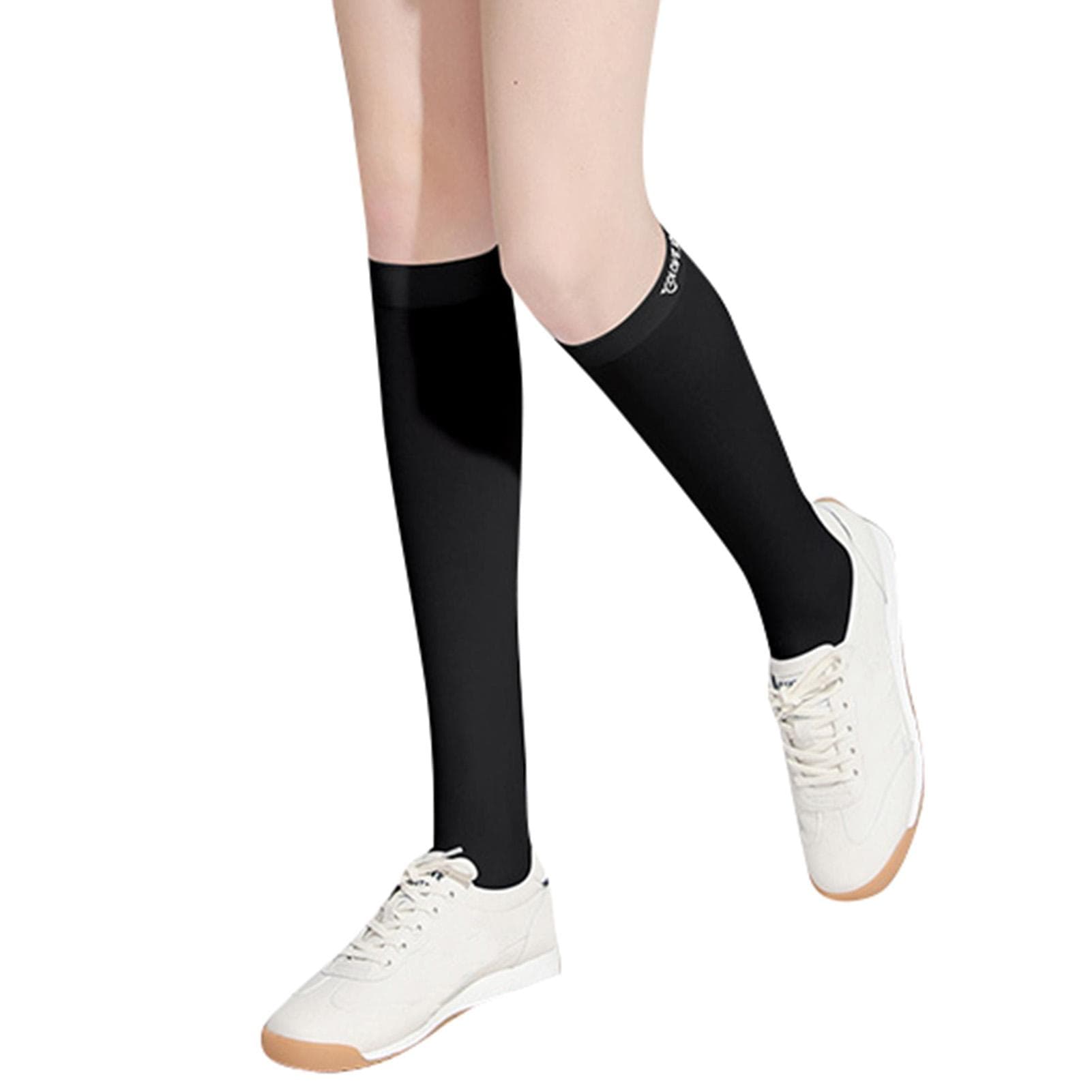 Sun Sleeves Leg Sleeves UV Protection Open Heel Cooling Sleeves Stockings for Tennis Golf Short black