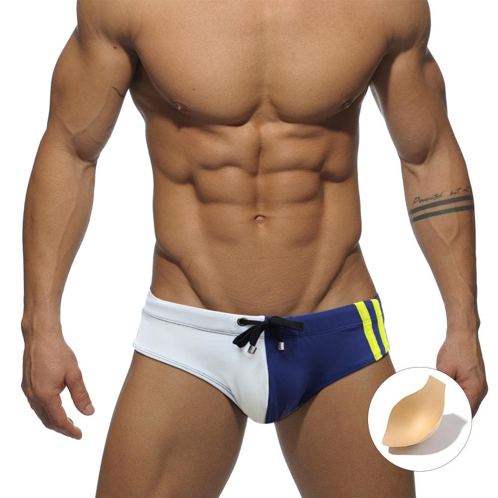 Men Swim Briefs Color Block Combination of Color Low Waist Tight Fit Sexy Swimwear Beach Wear Tanning Surfing XXL navy blue