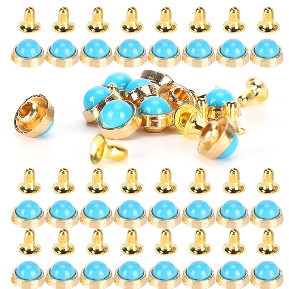 100 Sets Color Crystal Rivet 8MM DIY Zinc Alloy Decoration Studs for Luggage Clothing ShoesBlue