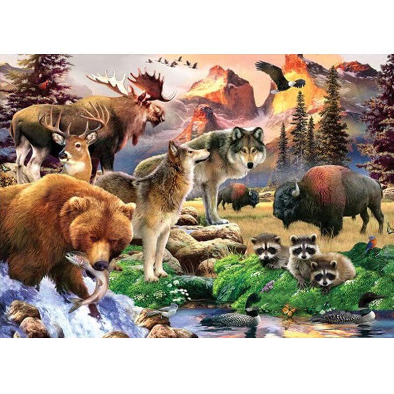 5D Diamond Painting Elks Bears Reccoon Full Round Diamond Embroidery Cross-stitch 20X30CM
