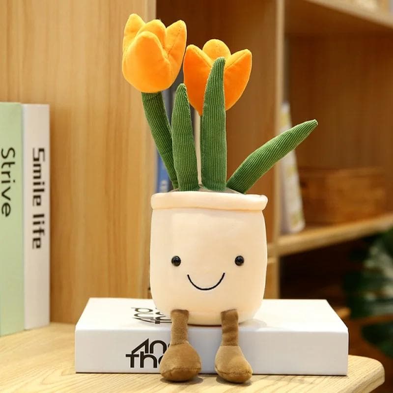 Lifelike Tulip Plant Plush Soft Plush Stuffed Toys Potted Flower Tulip Bookshelf Home Living Room Decor For Girl Gift orange