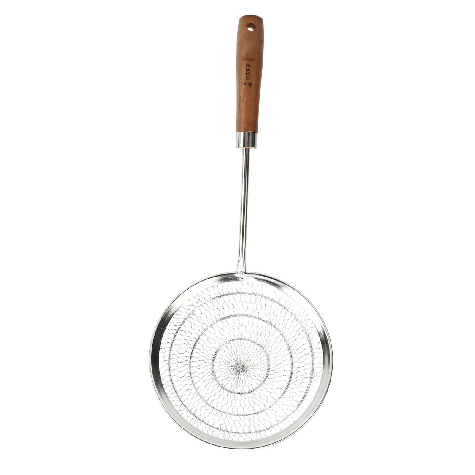 Strainer Spoon Long Wooden Handle 304 Stainless Steel Anti Scald Safe Slotted Ladle for Kitchen