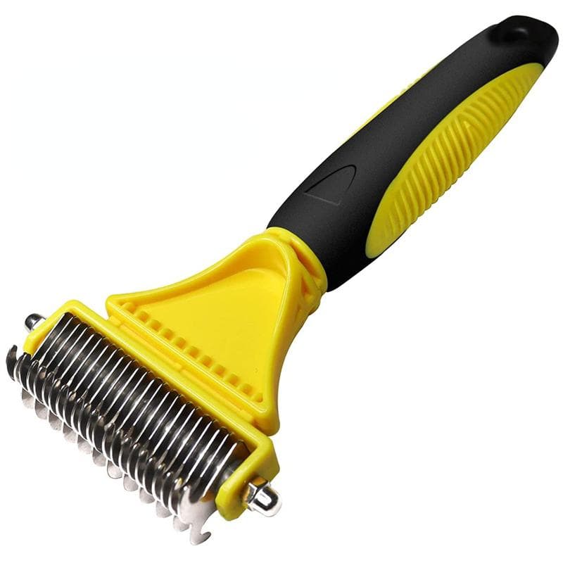 Pet Stainless Steel Grooming Brush Two-Sided Shedding And Dematting Rake Comb For Dog Cat Hair Knots Tangles Remover yellow