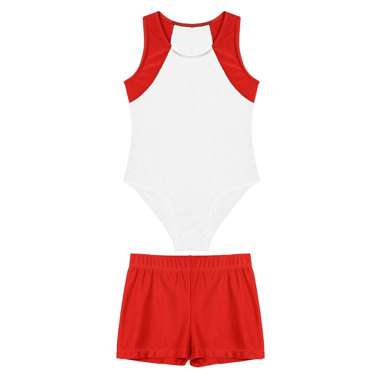 Kids Boys Round Neck Sleeveless Leotard Bodysuit Jumpsuit with Shorts Set for Gymnastic Yoga Workout Competition 5-6 Years white