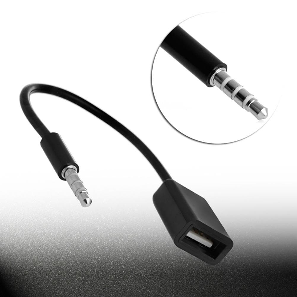 3.5mm Audio Plug Jack To USB 2.0 Male To Female Converter Cable Cord For Car MP3 black