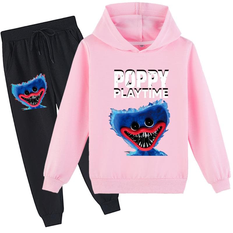 Kids 3D hoodie set Huggy Wuggy pullover tracksuit Poppy Playtime Children Sweater+ Pants 160cm pink