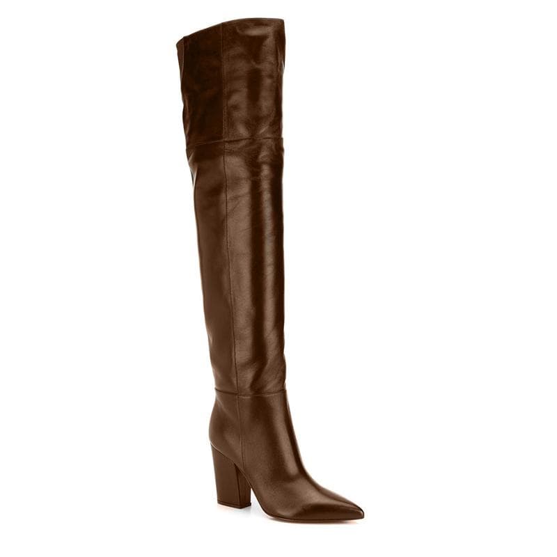Krazing Pot Cow Leather Autumn Winter Shoes Chunky Heels Big Size 45 Size 44 Size 46 Women Keep Warm Over-the-knee Boots 38 brown