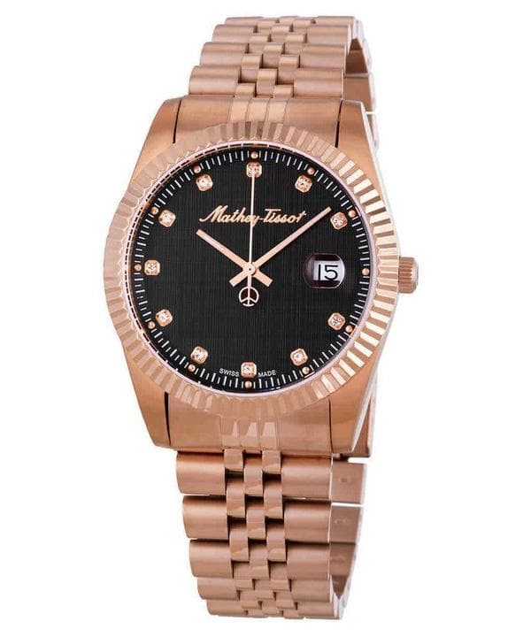 Mathey-Tissot Mathy III Rose Gold PVD Crystal Accents Black Dial Quartz H810PRM Men's Watch black