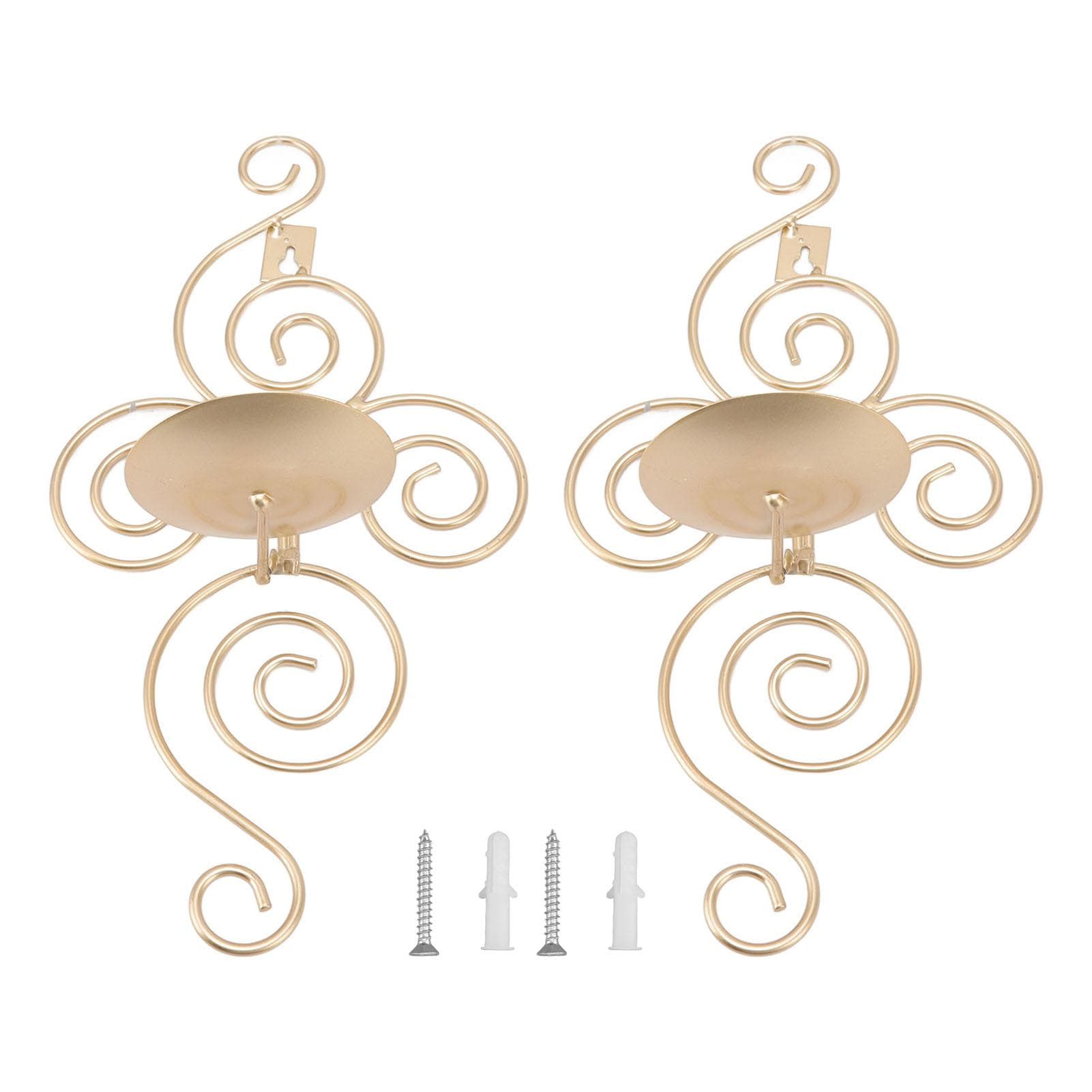 2 Sets Wall Candle Holder Foldable European Style Swirl Wrought Iron Wall Hanging Candlestick gold