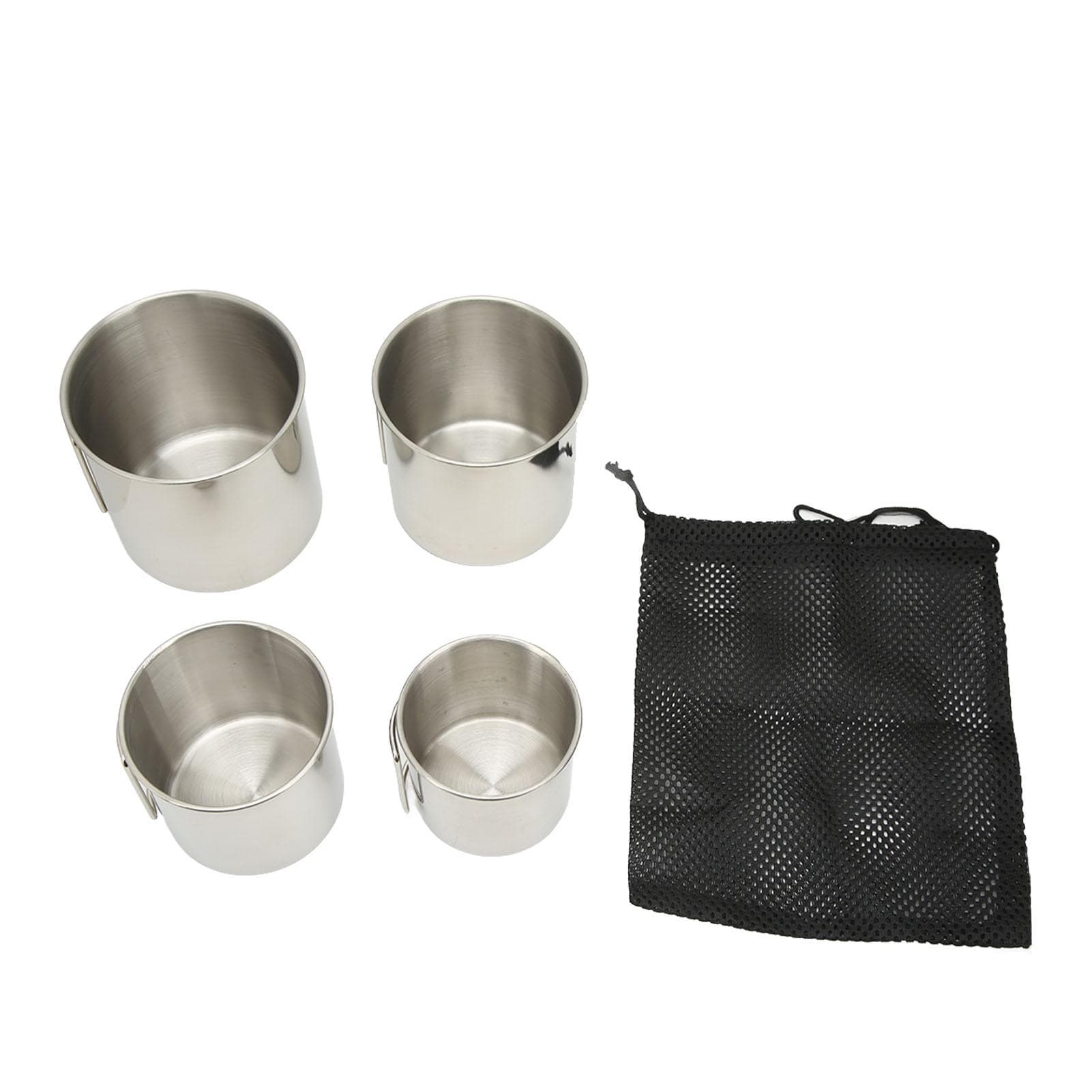 4Pcs Stainless Steel Camping Cups with Folding Handle Nested Outdoors Camping Campfire Cup for