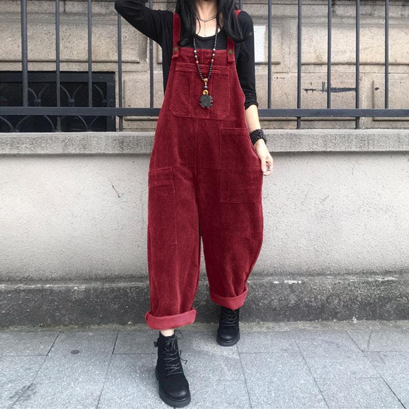 ZANZEA Spring Autumn Vintage Corduroy Jumpsuits Women Loose Casual Dungaree Straps Overalls 4XL