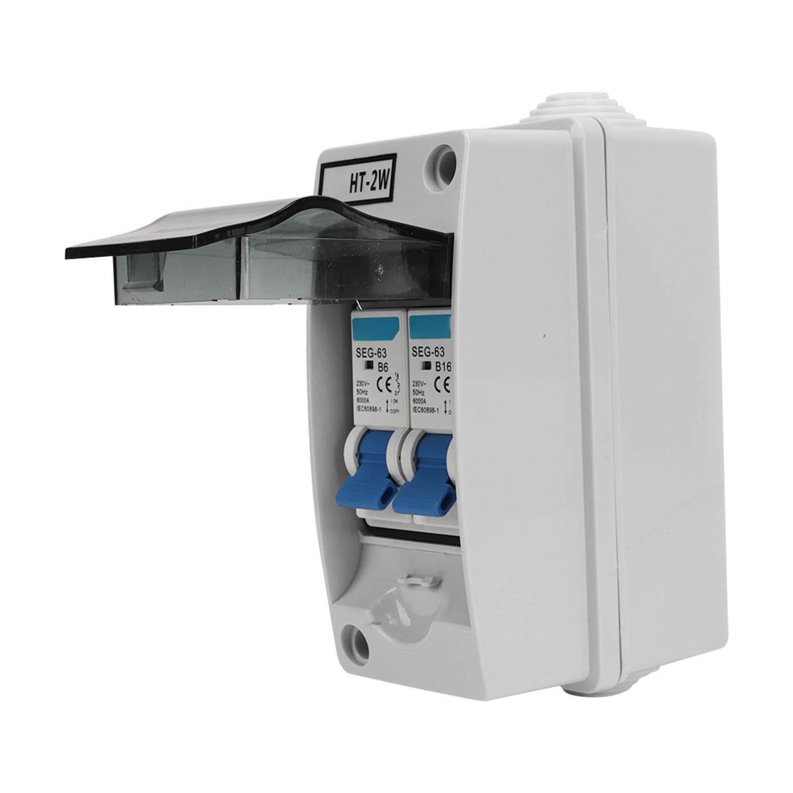 2 Poles MCB Miniature Leakage Circuit Breaker Waterproof Power Distribution Box 230V 6A 16A