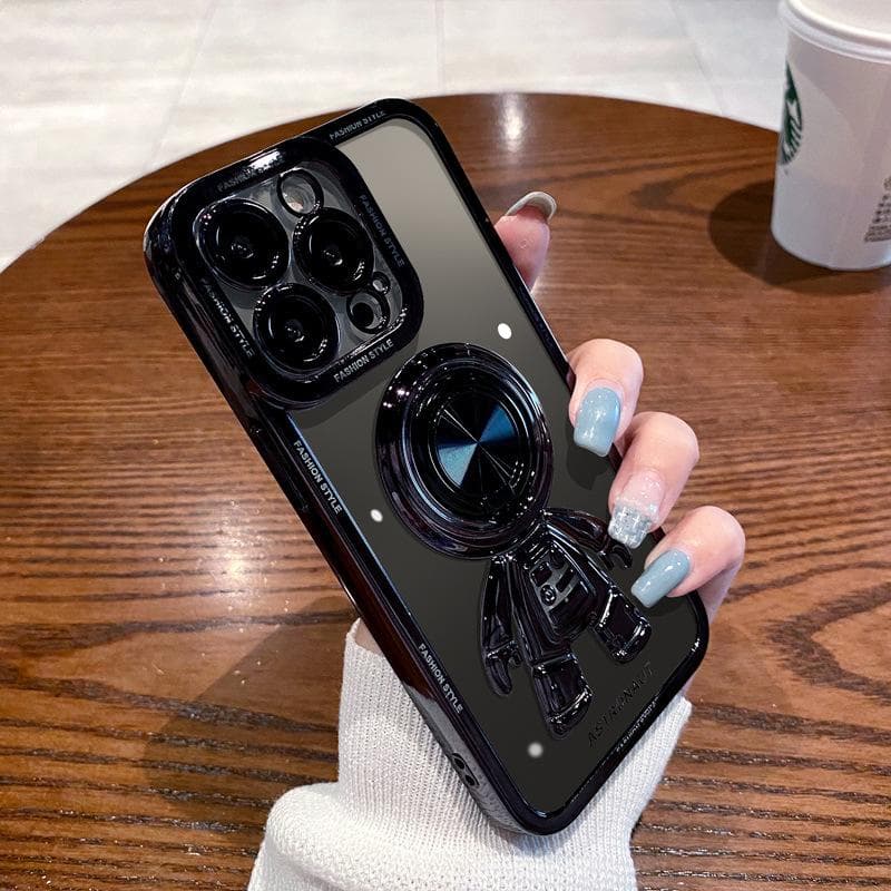 Applicable To IPhone 15 Electroplated Astronaut Mobile Phone Case 14proMax Pupil Lens Apple 13 Bracket Protective Cover iPhone14plus black