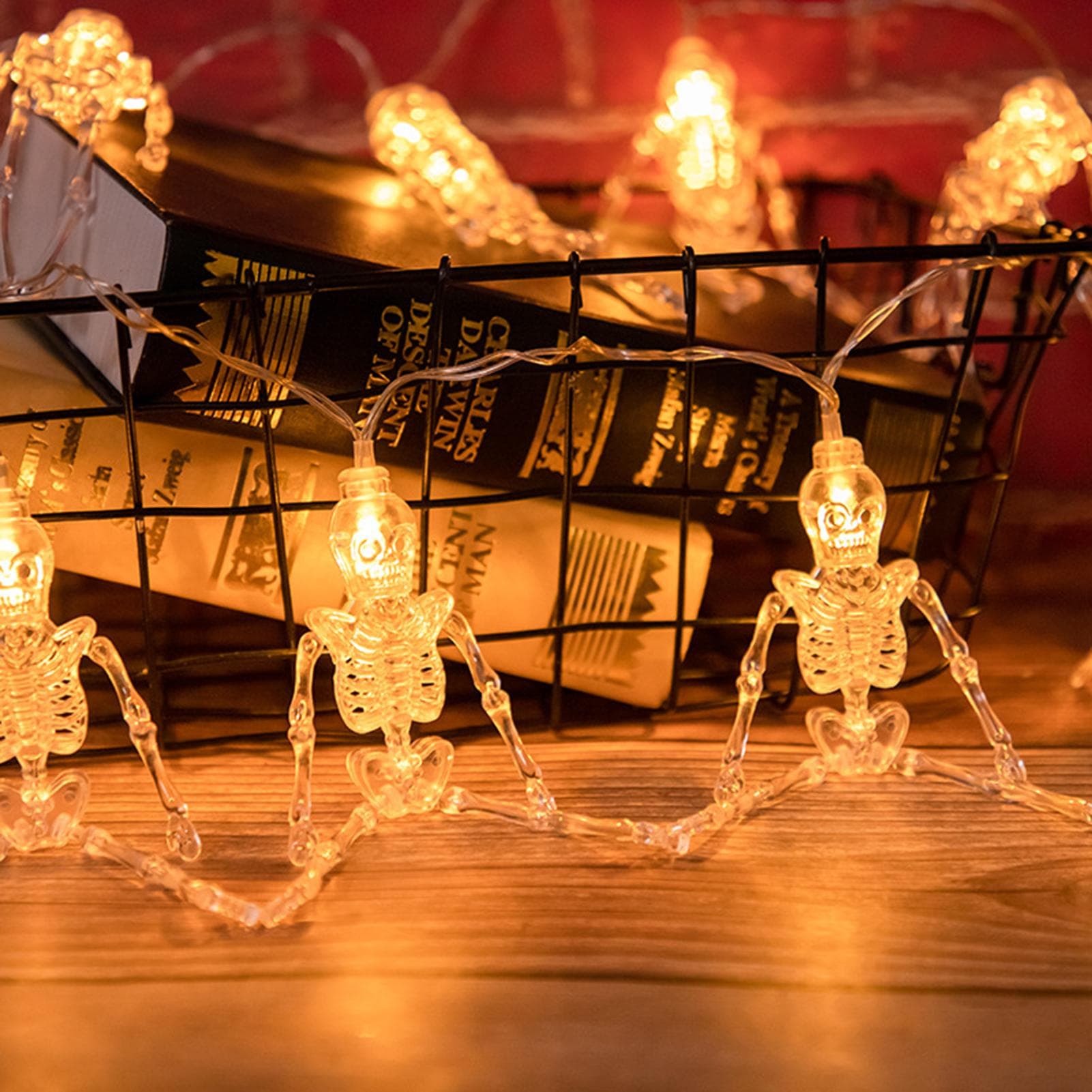 3 Meters 20LEDs Skulls Design String Light Constant Bright Mode 2 * AA Cell Operated for Halloween type2 warm white