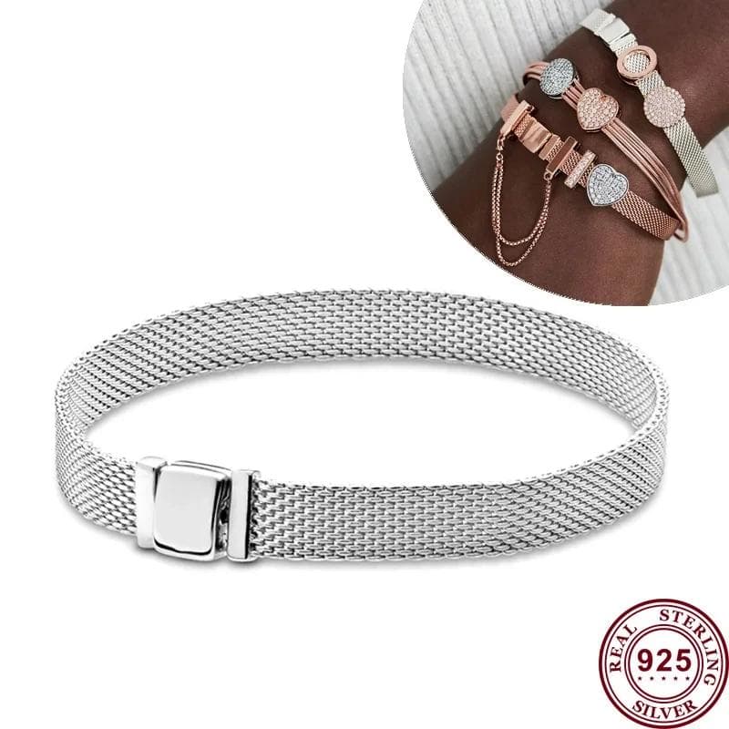 Hot Selling S925 Silver Reflexions Series Woven Mesh Original Women's Logo Multi Loop Watch Bracelet Wedding DIY Charm Jewelry 21CM