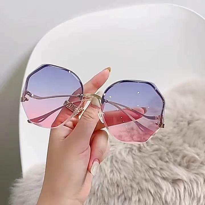 Rimless Sunglasses Women Big Frame Gradient Shades Polygon Fashion Popular Outdoor Sun Glasses Lunette Soleil Femme