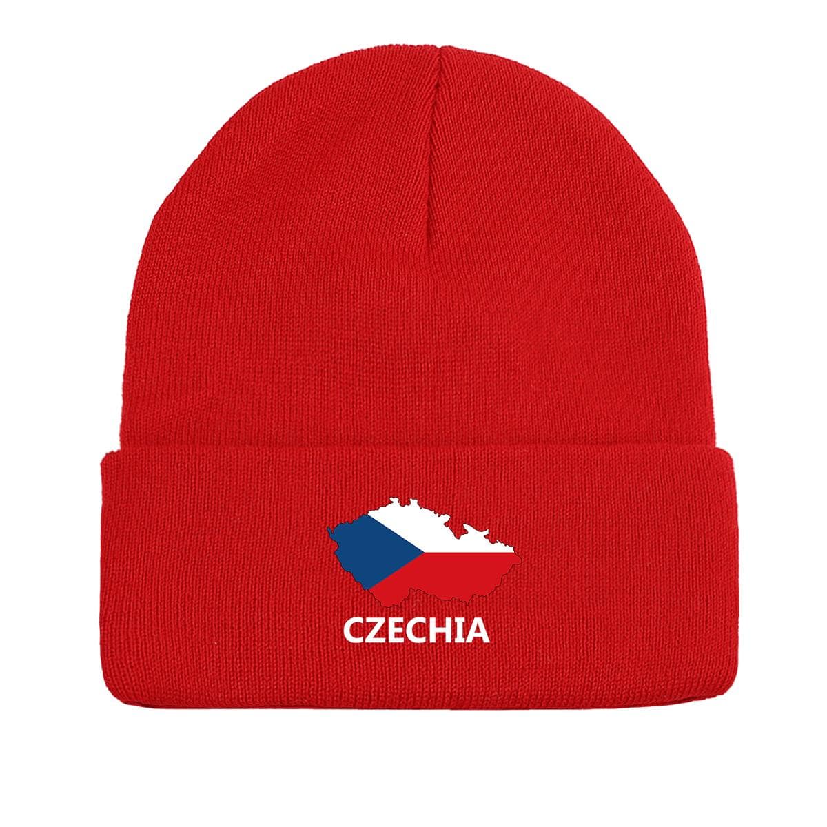 Czech Flag Map Warm Knit Hat Beanie, Woman Cap Candy Color Thermal Casual Bonnet Knitted Cap Beanie as the picture red
