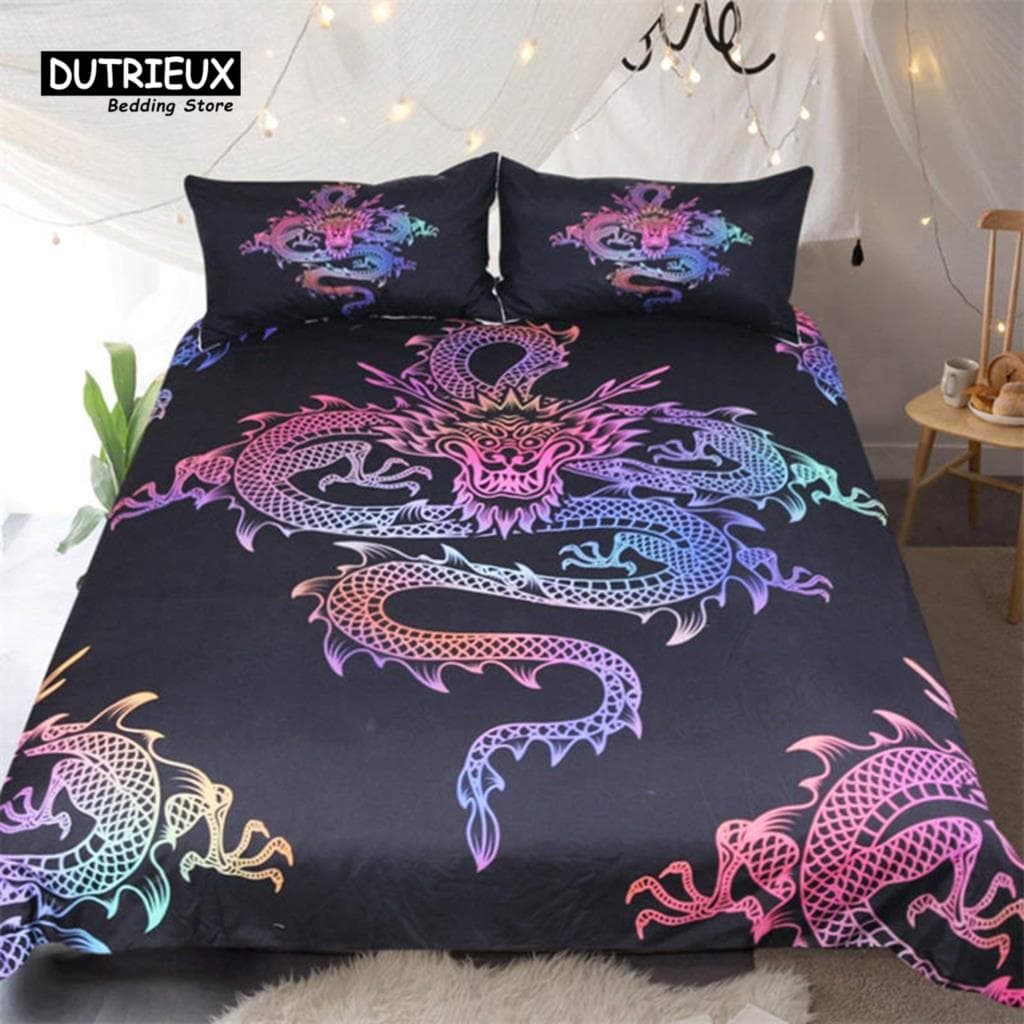 3D Dragon Duvet Cover Microfiber Blue Clouds Twin Bedding Set Chinese Historical Eastern Dragon Comforter Cover With Pillowcases EU single(135x200cm)