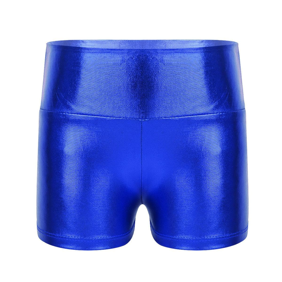 Kids Girls Metallic Shiny High Waist Dance Shorts Bottoms Activewear Sports Gymnastic Workout Pants 3-4 Years blue