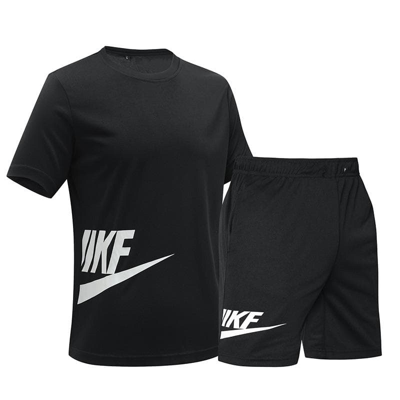 Summer Leisure Sports Fitness Set Printed Lightweight Breathable Quick Drying Two-piece Set XL black