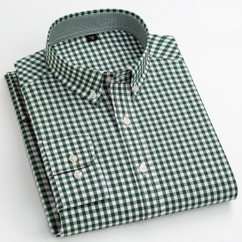 Men's 100% Cotton Plaid Long Sleeve Shirt - All-Season Comfortable Soft Regular Fit Casual Button Down Shirt for Stylish Versatile Outfits XL green