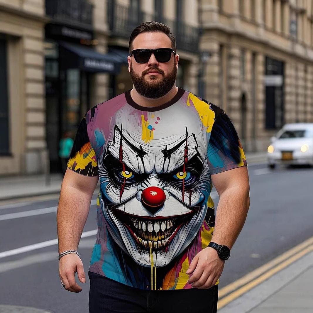 Summer Round Neck 3D Clown Print Top Fashionable Casual Short Sleeved Men's T-shirts XL