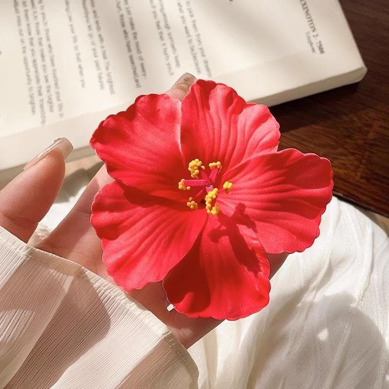 2/4/6 pcs Hawaiian Flower Hair Clips for Women Artificial Floral Hibiscus Lily Barrettes Hairpin Accessories Vacation Beach Gift red