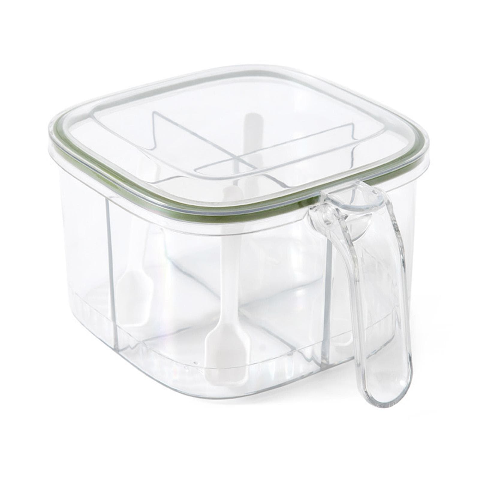 Seasoning Box 4 Compartment Transparent Spice Pot with Lid for Kitchen Salt Pepper Sugar Orange green