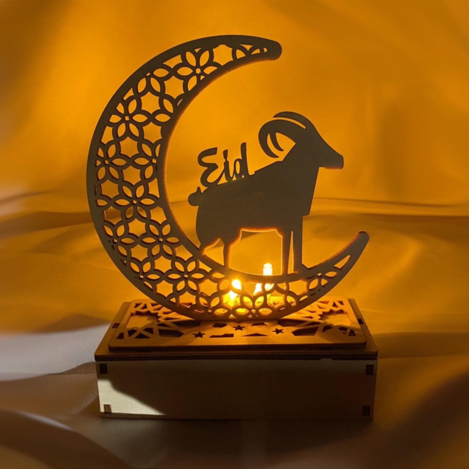 Eid Ramadan Night Lights Wooden Moon Light Ramadan Eid Mubarak Desk Lamp Crescent Party LED Fairy Type 5