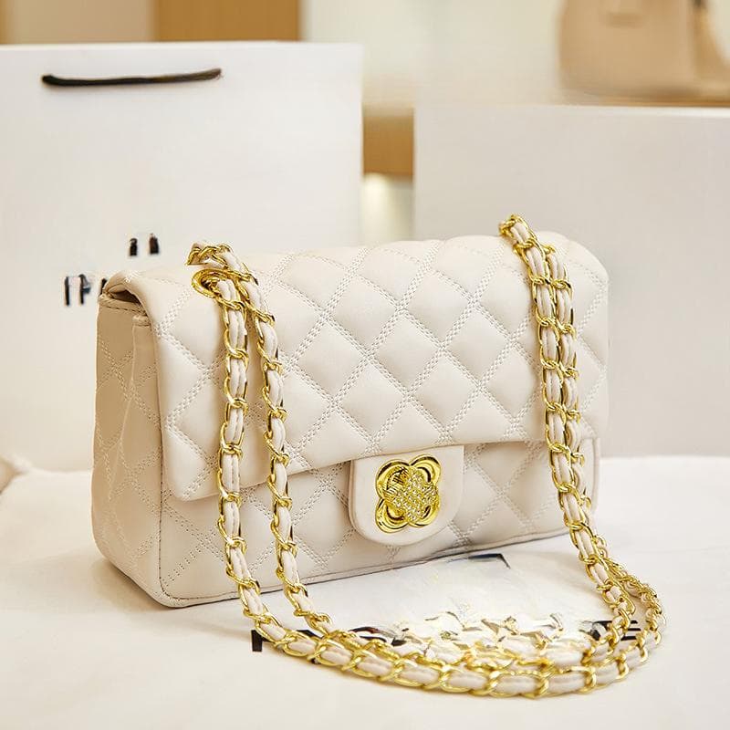 Fashion Single Shoulder Underarm Bag Women's Full Complement Diamond Chain Bag Summer Crossbody Bag Small Square Simple white